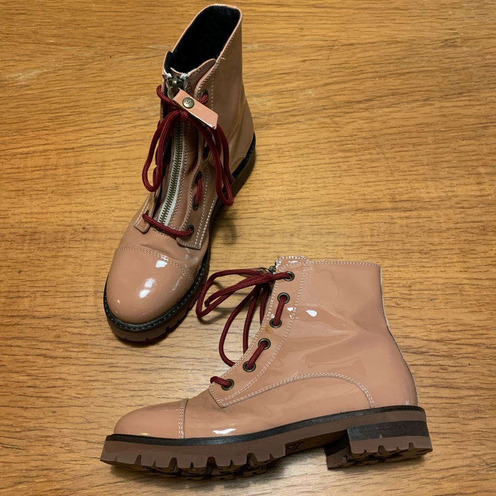 Shiny pink combat boots by AGL Italy